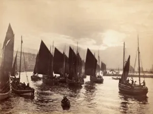 <b class=qtipBold><figcaption>Fishing Boats</figcaption></b><br>circa 1880: Small fishing boats about to set sail from Whitby harbour. (Photo by Frank Meadow Sutcliffe/Getty Images) Fishing Boats