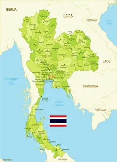 Flat map of Thailand with flag