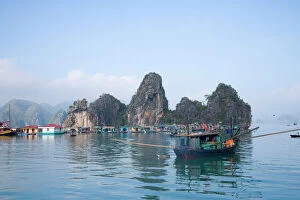 Multicolored Gallery: Floating Vietnamese fishing village with rocky coastline
