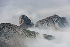 Fog in the Alpstein Range with a view towards Oehrli Mountain, Appenzell, Switzerland Fog in the Alpstein Range with a view towards Oehrli Mountain, Appenzell, Switzerland