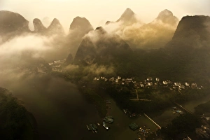 Foggy morning Xingping county from the top Foggy morning Xingping county from the top