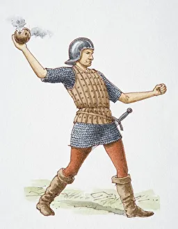 Foot soldier throwing 1528 grenade, side view Foot soldier throwing 1528 grenade, side view