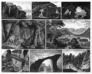 Forests, Lakes, Caves and Unusual Rock Formations Engraving Forests, Lakes, Caves and Unusual Rock Formations Engraving