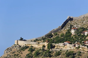 Fortress walls or ramparts on the hill, Alanya Castle, Tophane quarter, Tophane, Alanya Fortress walls or ramparts on the hill, Alanya Castle, Tophane quarter, Tophane, Alanya