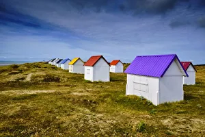 France, Normandy, Manche department, Gouville-sur-Mer, the beach huts of Gouville France, Normandy, Manche department, Gouville-sur-Mer, the beach huts of Gouville
