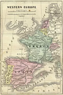 Portugal Collection: France Spain Portugal map 1856