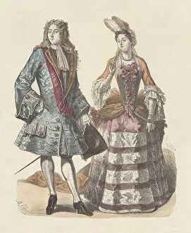 Images Dated 3rd January 2018: French nobility, early 18th century, hand-colored wood engraving, published c. 1880