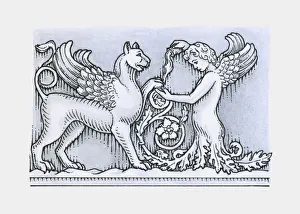 Frieze depicting mythical winged animal and angel from ancient Roman Trajans Forum Frieze depicting mythical winged animal and angel from ancient Roman Trajans Forum