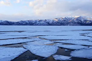 Frozen Lake Kussharo with ice floes in the front, Akan-Nationalpark, Kawayu Onsen Frozen Lake Kussharo with ice floes in the front, Akan-Nationalpark, Kawayu Onsen