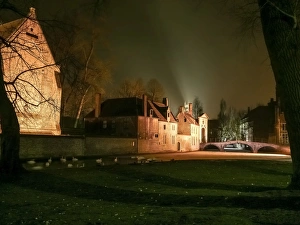 Frozen Lake of Love illuminated at night, Bruges Frozen Lake of Love illuminated at night, Bruges