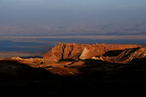 General view of Masada an ancient fortification situated on top of an isolated rock General view of Masada an ancient fortification situated on top of an isolated rock