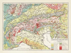 Milan Gallery: Geological map of the European Alps, lithograph, published in 1897