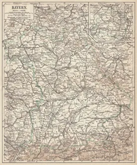 German federal state of Bavaria, lithograph, published in 1874 German federal state of Bavaria, lithograph, published in 1874