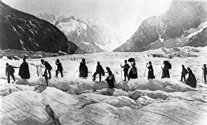 <b class=qtipBold><figcaption>Glacier Walkers</figcaption></b><br>Victorian travellers trekking on the Chamonix Glacier in the Savoy Alps. (Photo by William England/Getty Images)<br><em>© This content is subject to copyright.</em> Glacier Walkers
