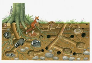Tunnel Prints: Red Fox and European Badger Burrow System Print