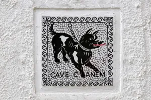 Prints of Warning sign, Cave canem, beware of the dog, Lake Maggiore, Switzerland, Europe Switzerland Prints: Warning Sign Print: Cave Canem, Lake Maggiore