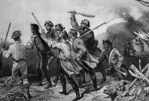 Alexander Hamilton Prints: Whiskey Rebellion Pennsylvania Tax Rebels Tar and Feather Print 1794