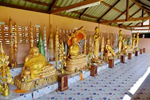 Legs Crossed At Knee Gallery: Gold buddha along Vat Phou champasak Lao, Asia