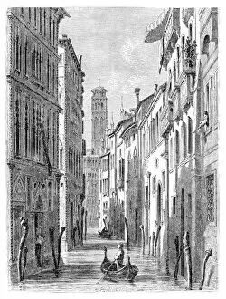 Venice Italy Gallery: Gondola in Venice engraving 1875