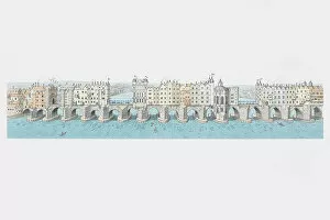 Horizontal Image Gallery: Great Britain, England, London, panoramic view of London Bridge circa 1550