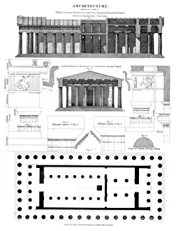 Grecian Doric architecture engraving 1878 Grecian Doric architecture engraving 1878