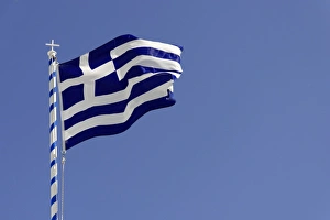 Greek Flag, Thira, Santorin, Cyclades, Greece Greek Flag, Thira, Santorin, Cyclades, Greece