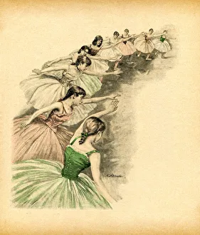 Group of teenage girls dancing ballet at class 1893 Group of teenage girls dancing ballet at class 1893