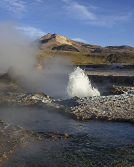 Gusher in the evening light, Tatio Geysers, San Pedro de Atacama, Antofagasta Region Gusher in the evening light, Tatio Geysers, San Pedro de Atacama, Antofagasta Region