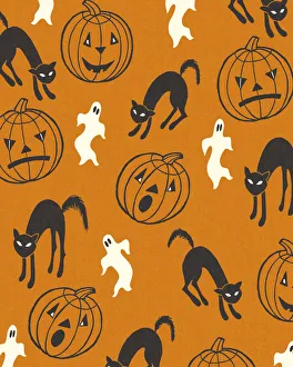 Halloween Pattern of Pumpkins Cats Ghosts Halloween Pattern of Pumpkins Cats Ghosts