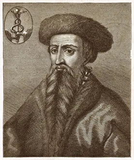 Hans Lufft (1495-1584), Luthers Bible printer, wood engraving, published 1879 Hans Lufft (1495-1584), Luthers Bible printer, wood engraving, published 1879