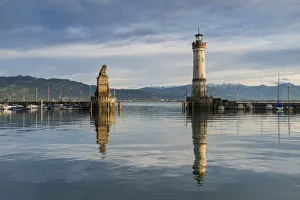 Harbour of Lindau with the Bavarian lion and a lighthouse, Lake Constance, Lake Constance Harbour of Lindau with the Bavarian lion and a lighthouse, Lake Constance, Lake Constance
