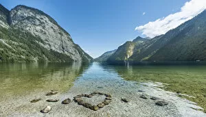 Affectionate Gallery: Heart of stones in water, view over Lake Konigssee, Berchtesgaden National Park