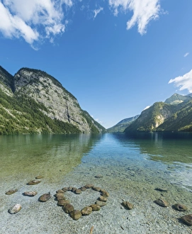 Heart of stones in water, view over Lake Konigssee, Berchtesgaden National Park, Berchtesgadener Land district Heart of stones in water, view over Lake Konigssee, Berchtesgaden National Park, Berchtesgadener Land district