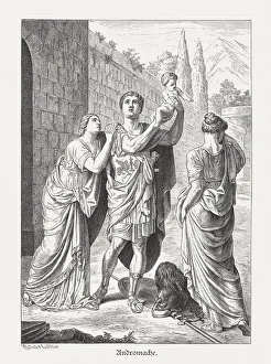 Hectors farewell from Andromache, Greek mythology, wood engraving, published 1879 Hectors farewell from Andromache, Greek mythology, wood engraving, published 1879