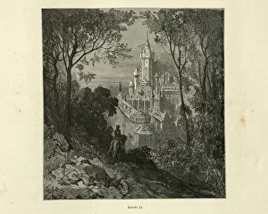 Hero knight approaching the castle, Orlando Furioso Hero knight approaching the castle, Orlando Furioso