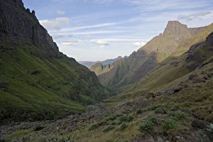 High angle looking down Rockeries valley in the Drakensberg, Kwazulu-Natal, South Africa High angle looking down Rockeries valley in the Drakensberg, Kwazulu-Natal, South Africa