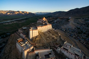 The high angle view of Gyantse Dzong, Tibet, China The high angle view of Gyantse Dzong, Tibet, China