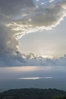 High angle view of Lake Magadi at sunset from the crater rim, Ngorongoro Crater, Ngorongoro Crater Conservation Area High angle view of Lake Magadi at sunset from the crater rim, Ngorongoro Crater, Ngorongoro Crater Conservation Area
