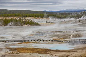 High angle view of Norris Geyser Basin and Porcelain Basin at Yellowstone National Park High angle view of Norris Geyser Basin and Porcelain Basin at Yellowstone National Park