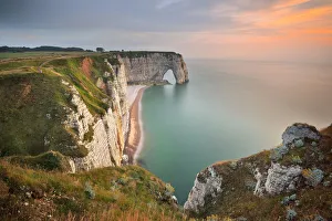 High Angle View of Rocky Cliff By Sea At Etretat, Normandy High Angle View of Rocky Cliff By Sea At Etretat, Normandy