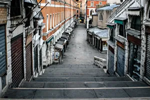 High-angle view on empty Venetian street from Rialto bridge High-angle view on empty Venetian street from Rialto bridge