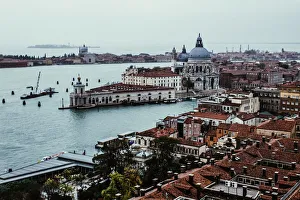 High-angle view on Venice cityscape with Basilica di Santa Maria della Salute during High-angle view on Venice cityscape with Basilica di Santa Maria della Salute during