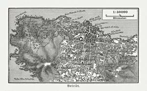 Woodcut Collection: Historic city map of Beirut, Lebanon, wood engraving, published 1897
