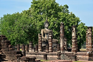 historic site with statue at Wat Mahathat temple Sukhothai Thailand, Asia historic site with statue at Wat Mahathat temple Sukhothai Thailand, Asia