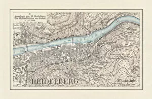 Images Dated 30th August 2018: Historical city map of Heidelberg, Baden-WAOErttemberg, Germany, lithograph, published 1897