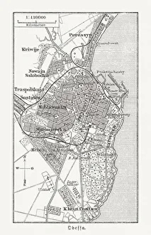 Historical city map of Odessa, Ukraine, wood engraving, published 1897 Historical city map of Odessa, Ukraine, wood engraving, published 1897