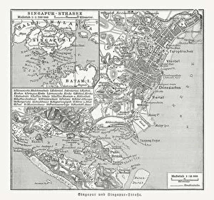 Images Dated 27th January 2019: Historical city map of Singapore and Singapore Strait, published 1897