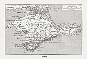 Historical map of Crimea (Ukraine/Russia), wood engraving, published in 1897 Historical map of Crimea (Ukraine/Russia), wood engraving, published in 1897