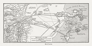 Historical map of Massawa and surroundings, Eritrea, woodcut, published 1897