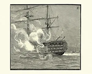 HMS Duke of Wellington, firing a slaute, 19th Century HMS Duke of Wellington, firing a slaute, 19th Century